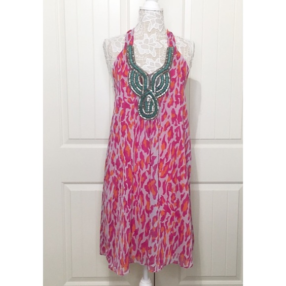 Boston Proper Dresses & Skirts - Boston Proper Pink Leopard Halter Tie Dress